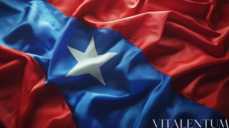 Highly detailed close-up of a red and blue flag with central star