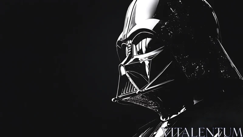 Dark sci fi helmet portrait with stark chrome highlights.