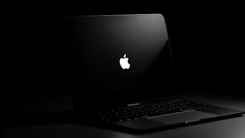 Midnight laptop altar glowing in minimalist darkness.