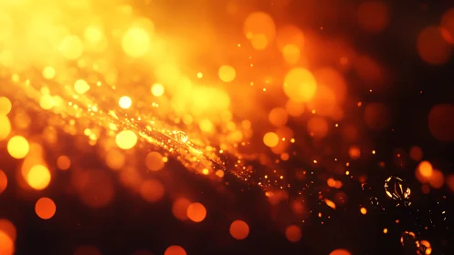 Golden bokeh light orbs over dark abstract background.