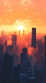 Sunlit city canyons glowing in a dreamy orange haze.
