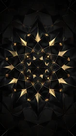 Golden geometric star blooms softly against deep shadowed black