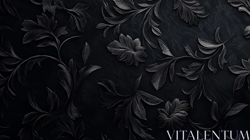 Embossed black floral relief with directional metallic micro-texturing