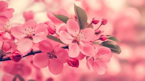 Pink flowering tree blossoms branch botanical study.