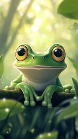 Bright-eyed forest frog basking in sunlit daydream haze.