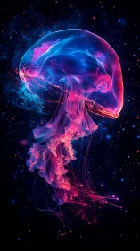 Celestial neon jellyfish drifting through cosmic depths.