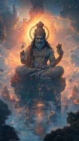 Skyborne sage anchors a glowing temple of drifting clouds