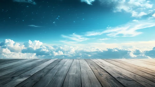 Timber observation deck suspended above stratocumulus horizon.