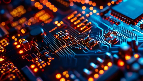 Glowing circuit city where tiny pathways pulse with life.