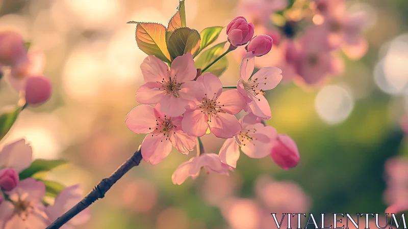 Sunlit cherry blossoms drifting in a pastel spring dream.