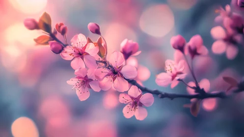 Soft-focus cherry blossoms glow in dreamy spring light.