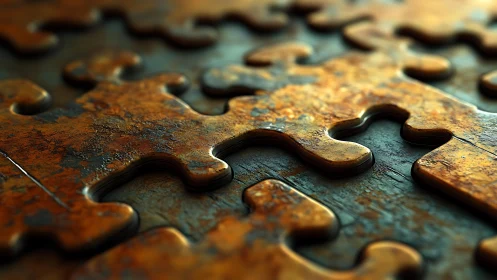Close-up of Weathered Puzzle Pieces in Moody Artistic Style.