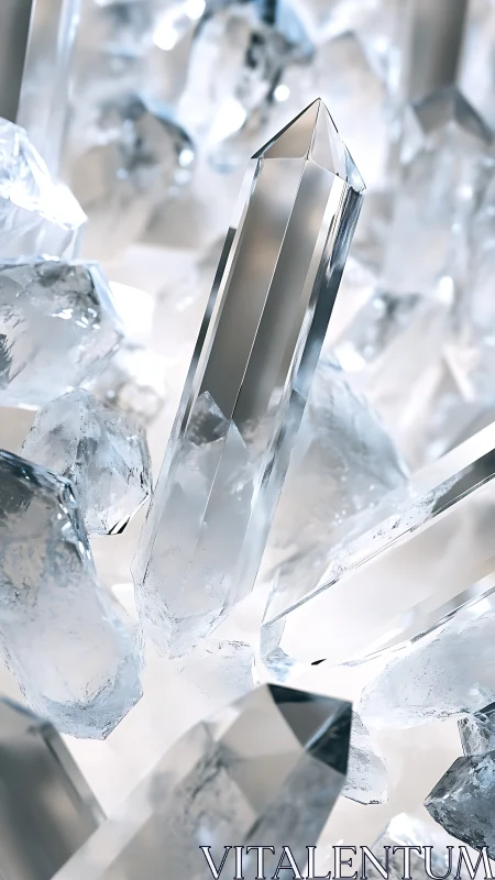 Elongated quartz crystal cluster rendered in crisp photorealism