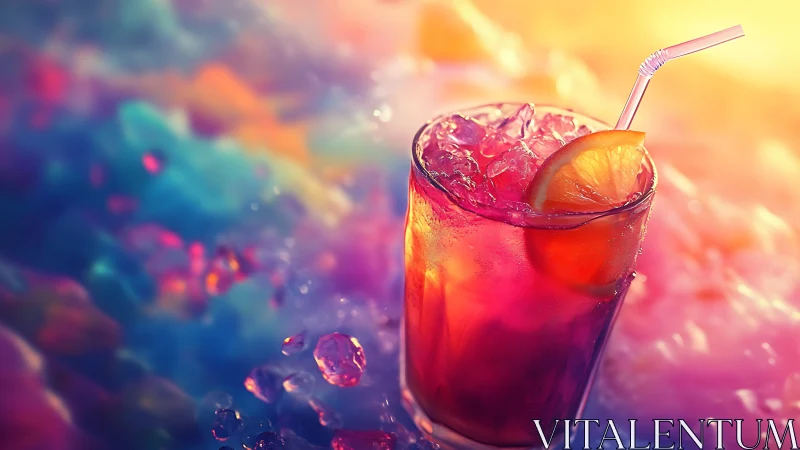 Vibrant Gradient Beverage with Ice and Citrus Slice.