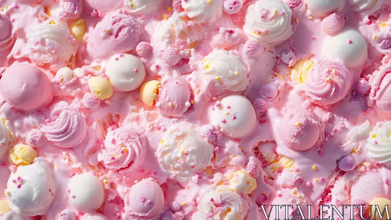Pastel ice cream swirls melt into dreamy pink textures.
