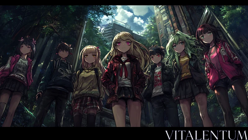 Urban anime squad confronts a forgotten overgrown city.