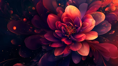 Cosmic petals spiral outward, burning like a velvet sunrise