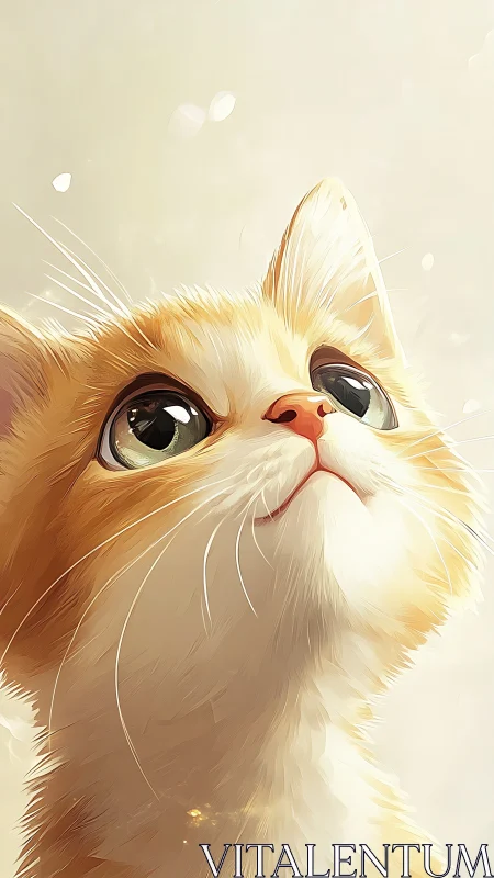 Fluffy Orange Tabby Cat with Large Expressive Eyes Gazing Upward