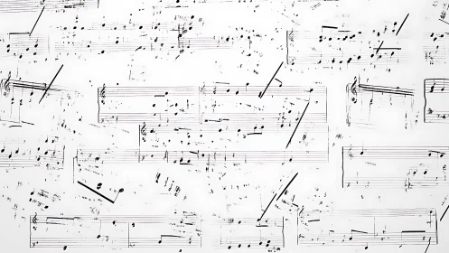 Minimalist music notation collage with fragmented staves layout.