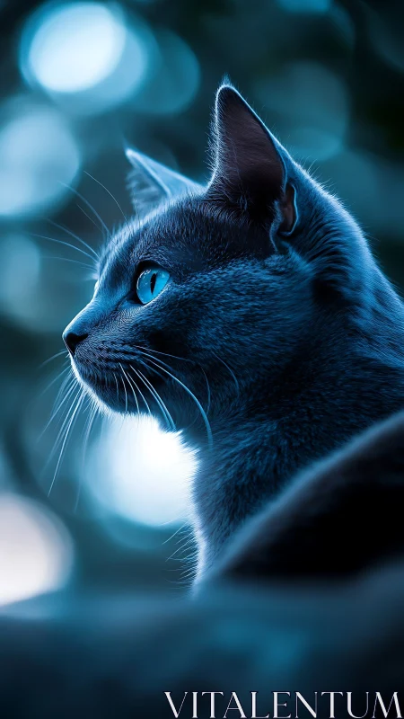 Neon Blue Cat Portrait with Luminous Eyes.