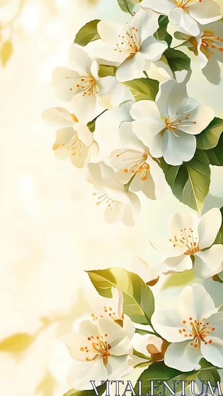 White Blossoms with Golden Stamens Cascade Gracefully