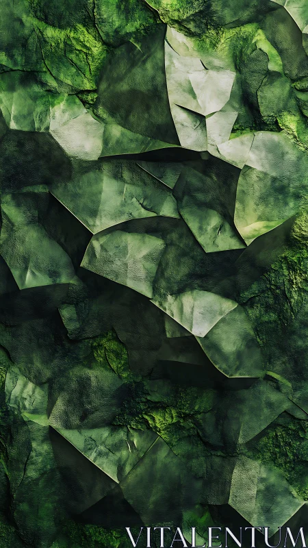 Layered green rock planes form abstract geological surface