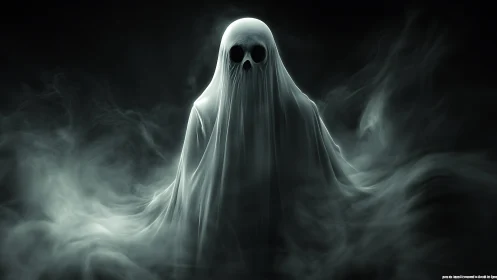 Digital painting of spectral ghost in cinematic chiaroscuro.