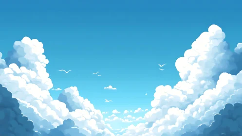 Layered cumulus cloud formations under clear blue sky.