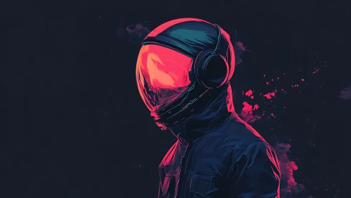 Neon pink astronaut portrait in dark sci fi digital art.