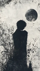 Nocturnal silhouette study under textured lunar field.