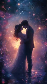 Ethereal Embrace: Digital Romance in Golden Light