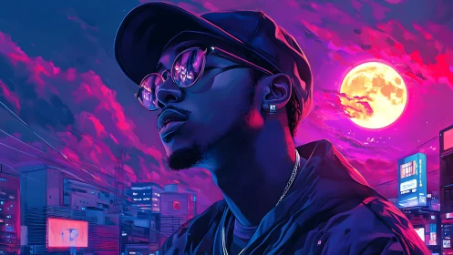 Neon-lit urban portrait aligns cyberpunk color and depth
