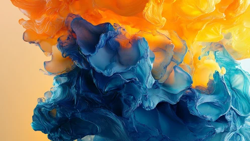 Abstract blue and orange fluid forms in digital composition.