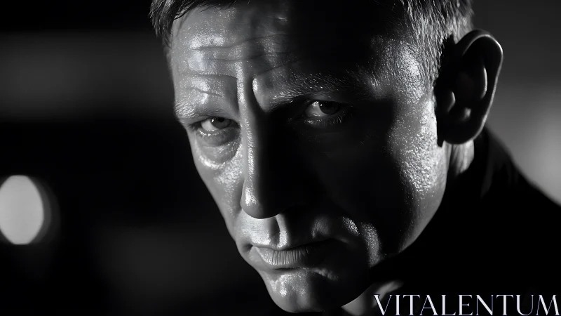 High-contrast low-key portrait isolates intense facial expression