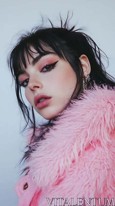 Velvet gaze in a blushing faux fur cloud of cool rebellion.