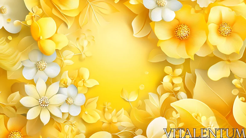 Layered 3D Floral Composition With Radiating Gold Gradient Depth Rendering