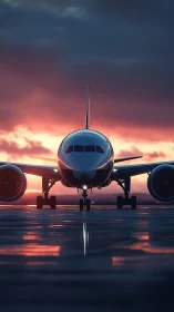 Sunset runway jet ready to share a glowing sky adventure.