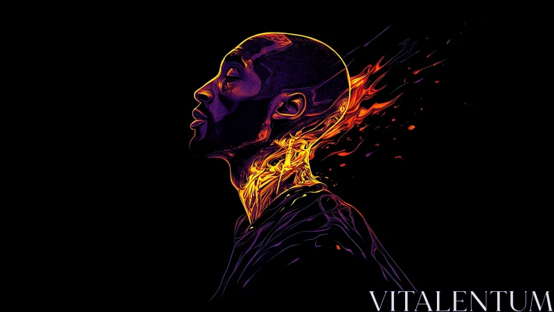 Luminous profile portrait glowing with inner fiery energy.