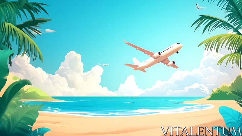 Passenger Jet Departing Tropical Beach Paradise