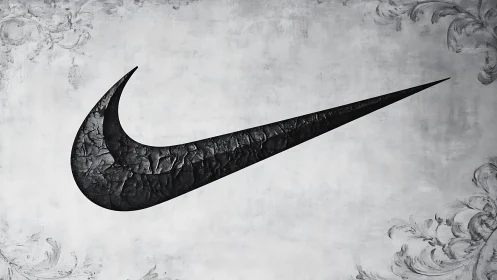 Bold swoosh artwork stretches across a textured gray canvas
