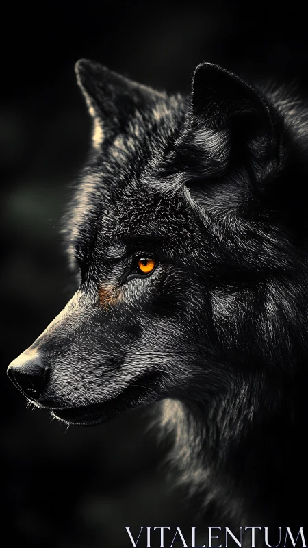 Night-forged wolf profile with ember-bright hunting eyes.