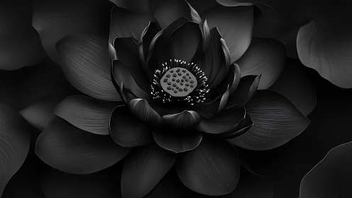 Lotus Bloom in Monochrome: Nature's Delicate Symmetry.