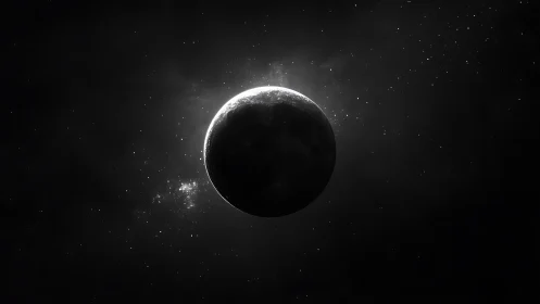 Crescent-lit planet drifts in deep space amid ethereal starlight