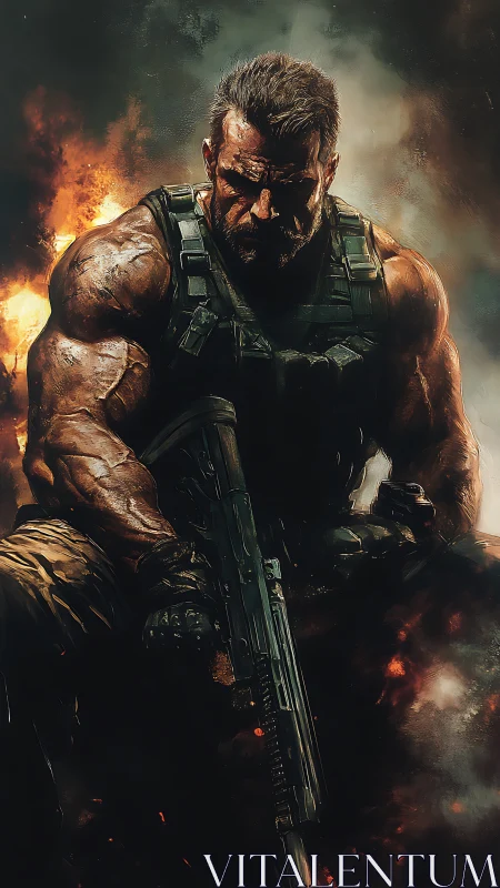 Battle-worn warrior resting quietly in the fading firelight.