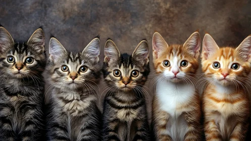Five Adorable Kittens Gazing With Wonder and Warmth.