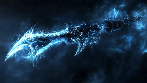 Spectral plasma-forged warblade suspended in nebular turbulence.