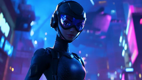 Neon city hero stands confident in a glowing cyber night