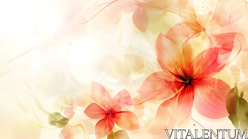 Red and Coral Floral Abstract Design with Soft Watercolor Effects.