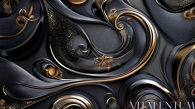 Parametric black and gold baroque swirls with metallic filigree