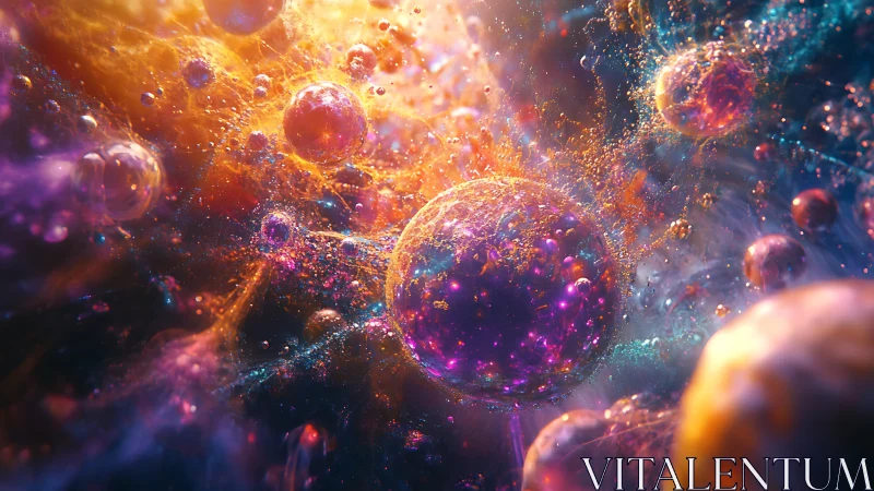 Digital painting of luminous cosmic spheres in nebular flux.